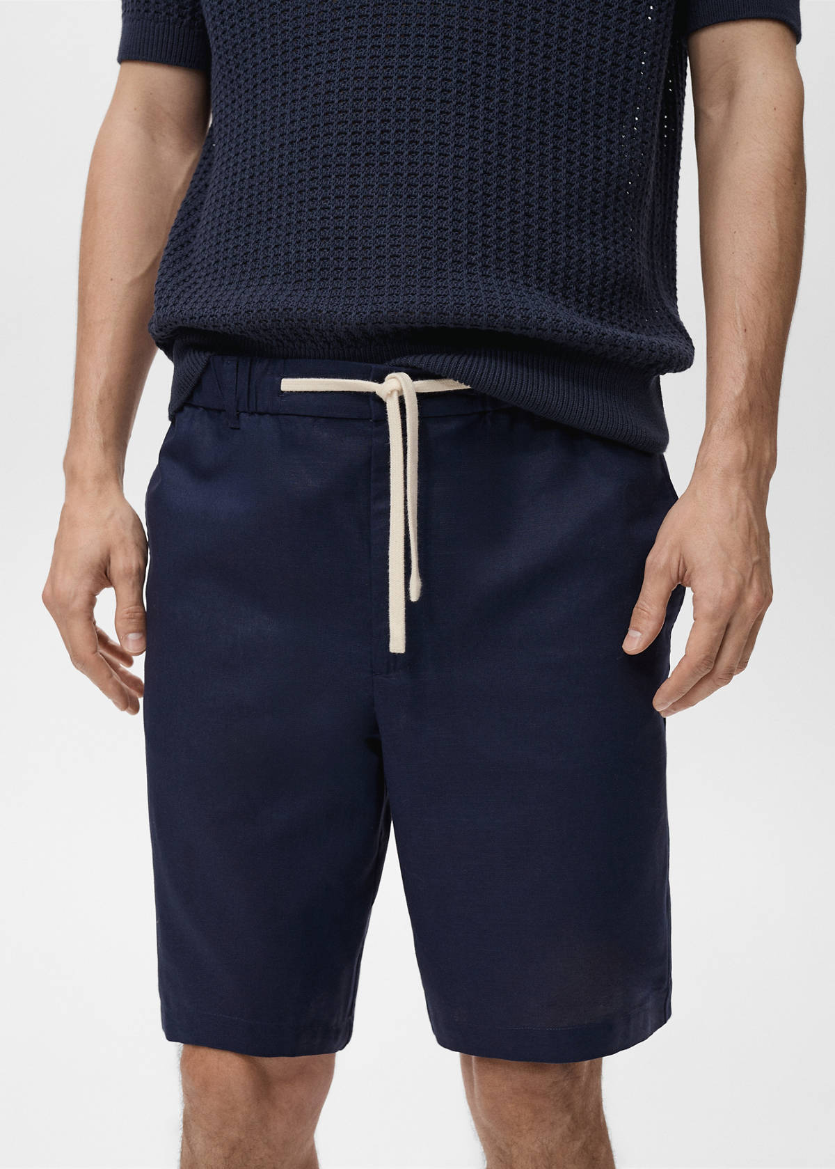 Cotton-linen blend bermuda shorts — Petrol Blue