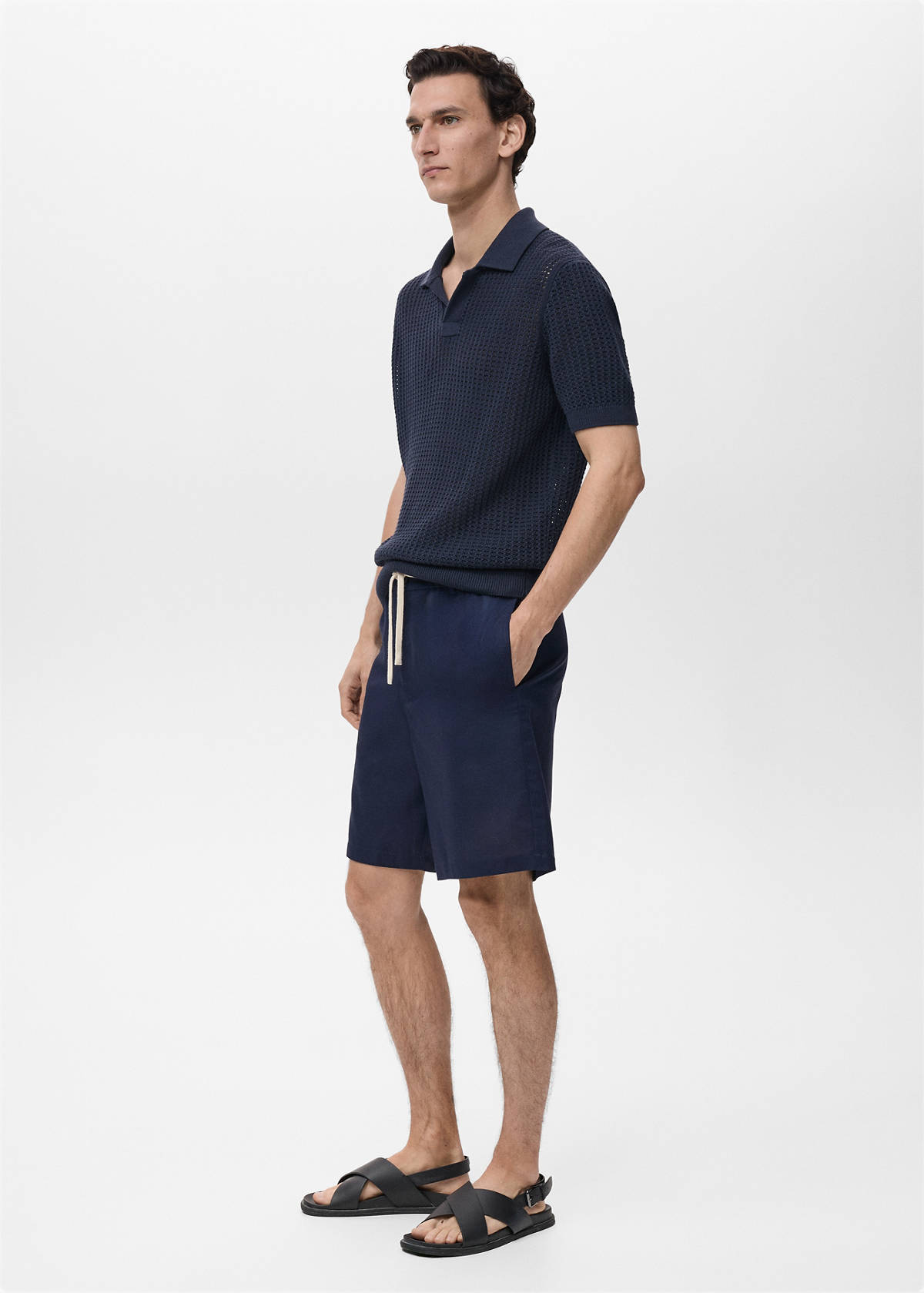 Cotton-linen blend bermuda shorts — Petrol Blue