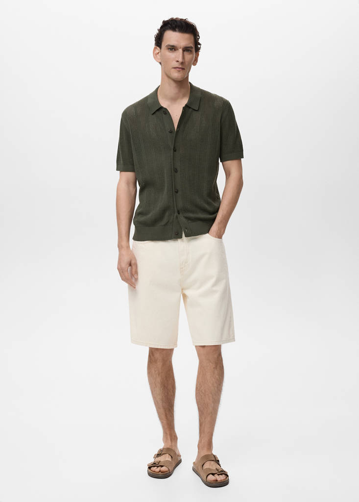 Striped openwork knitted shirt — Khaki