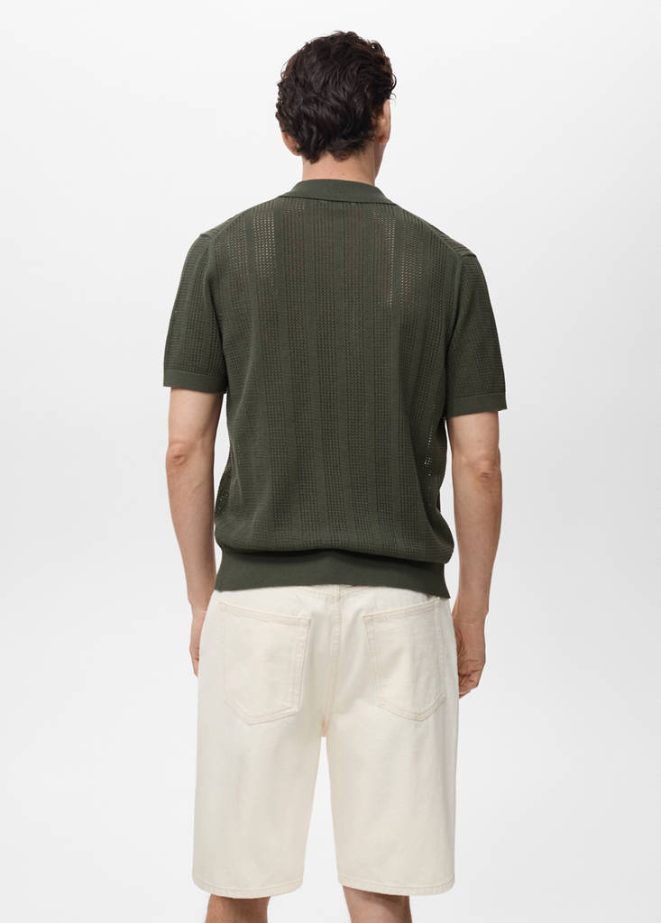 Striped openwork knitted shirt — Khaki