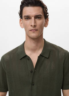 Striped openwork knitted shirt — Khaki 4