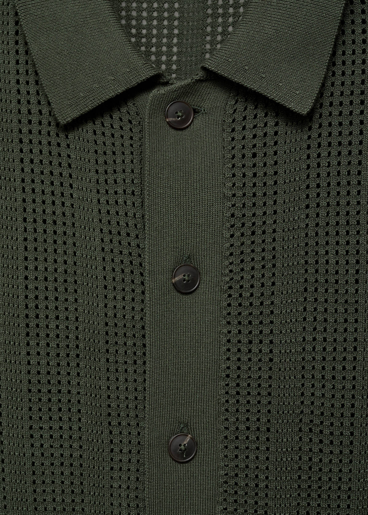 Striped openwork knitted shirt — Khaki