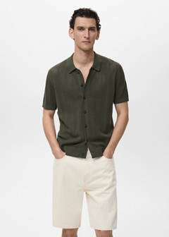 Striped openwork knitted shirt — Khaki 10