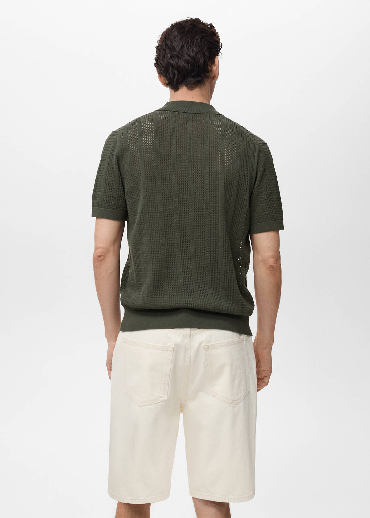 Striped openwork knitted shirt — Khaki