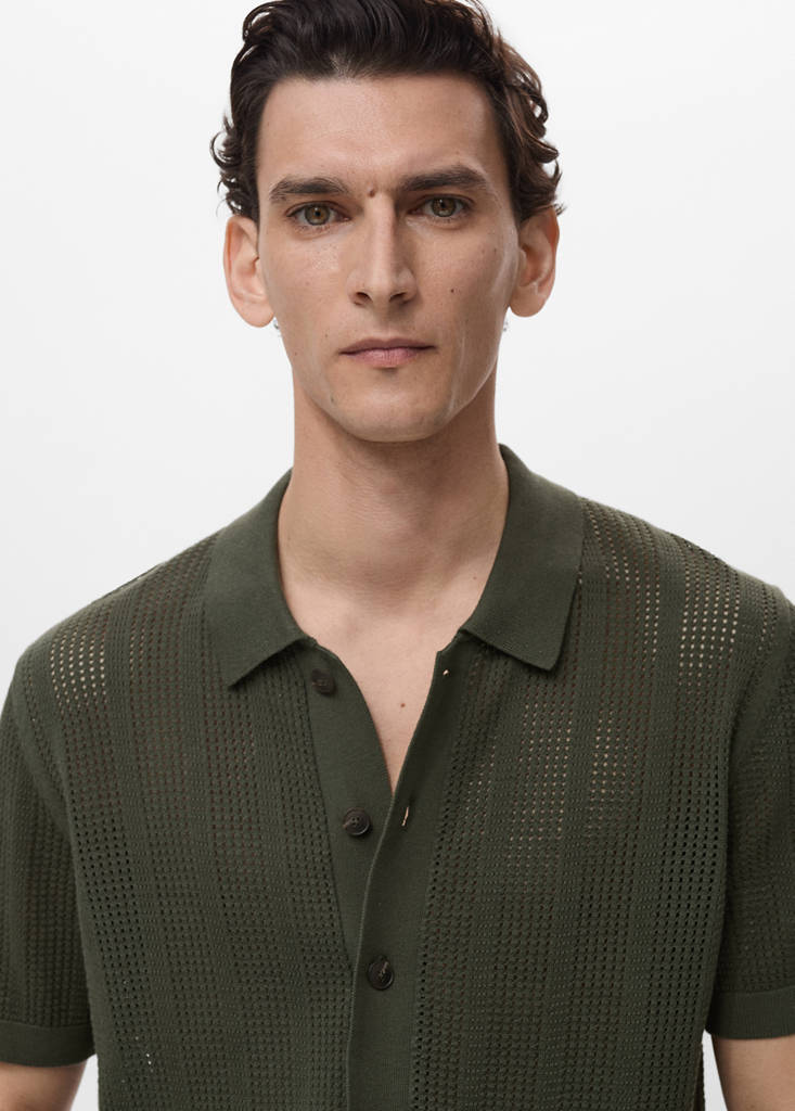 Striped openwork knitted shirt — Khaki