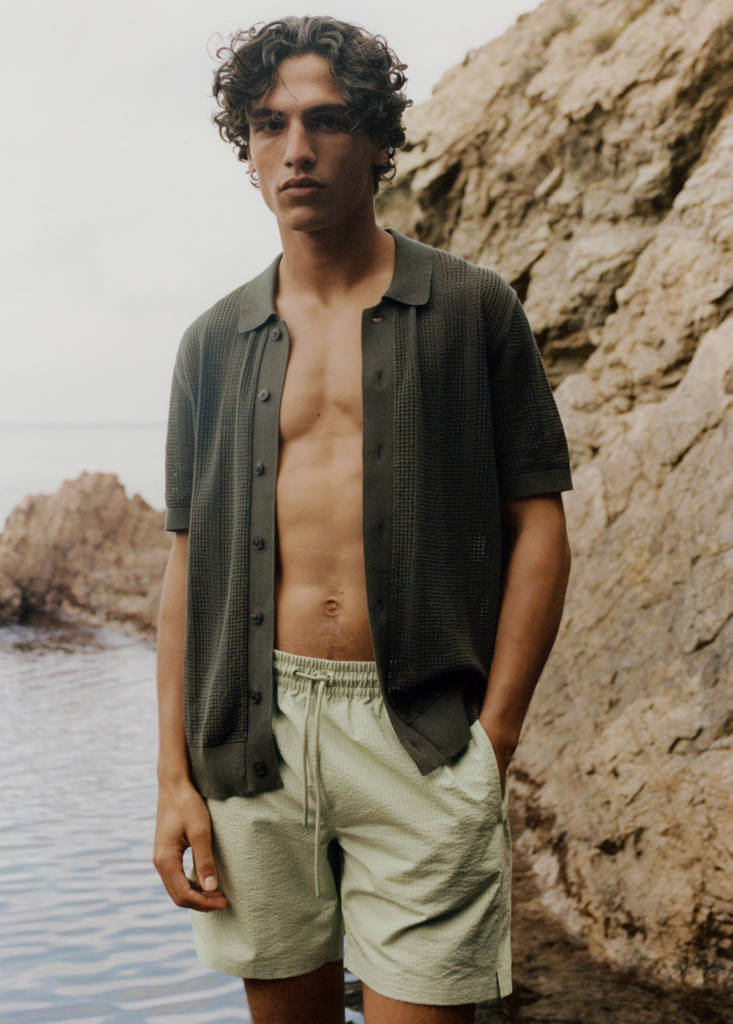 Striped openwork knitted shirt — Khaki