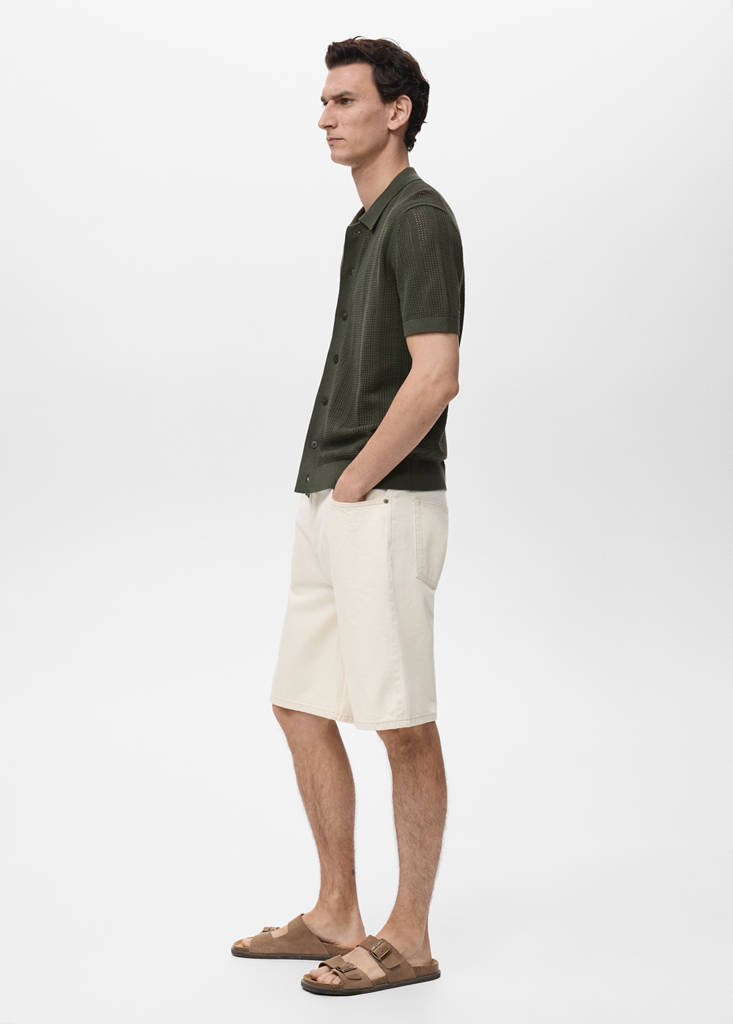 Striped openwork knitted shirt — Khaki