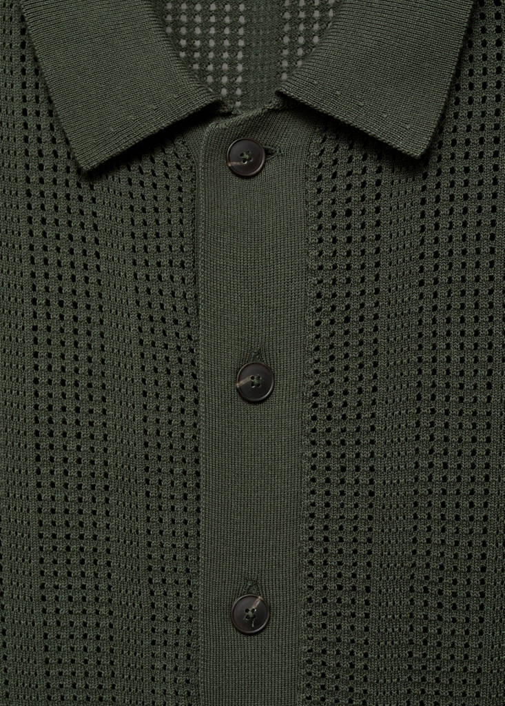 Striped openwork knitted shirt — Khaki