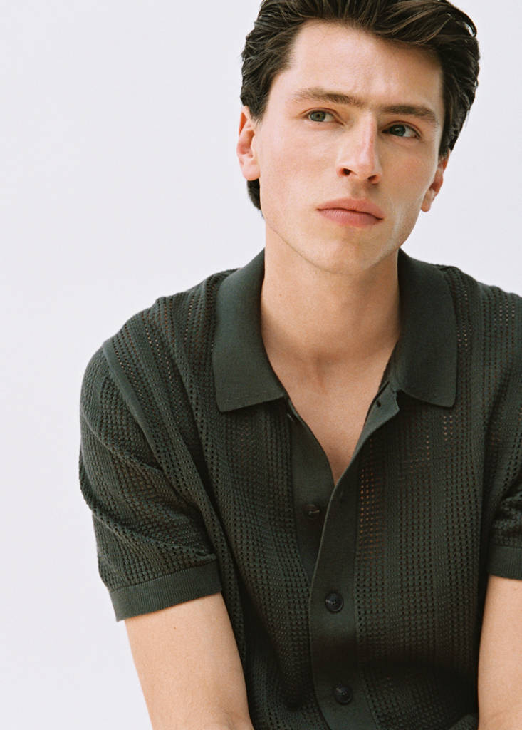 Striped openwork knitted shirt — Khaki