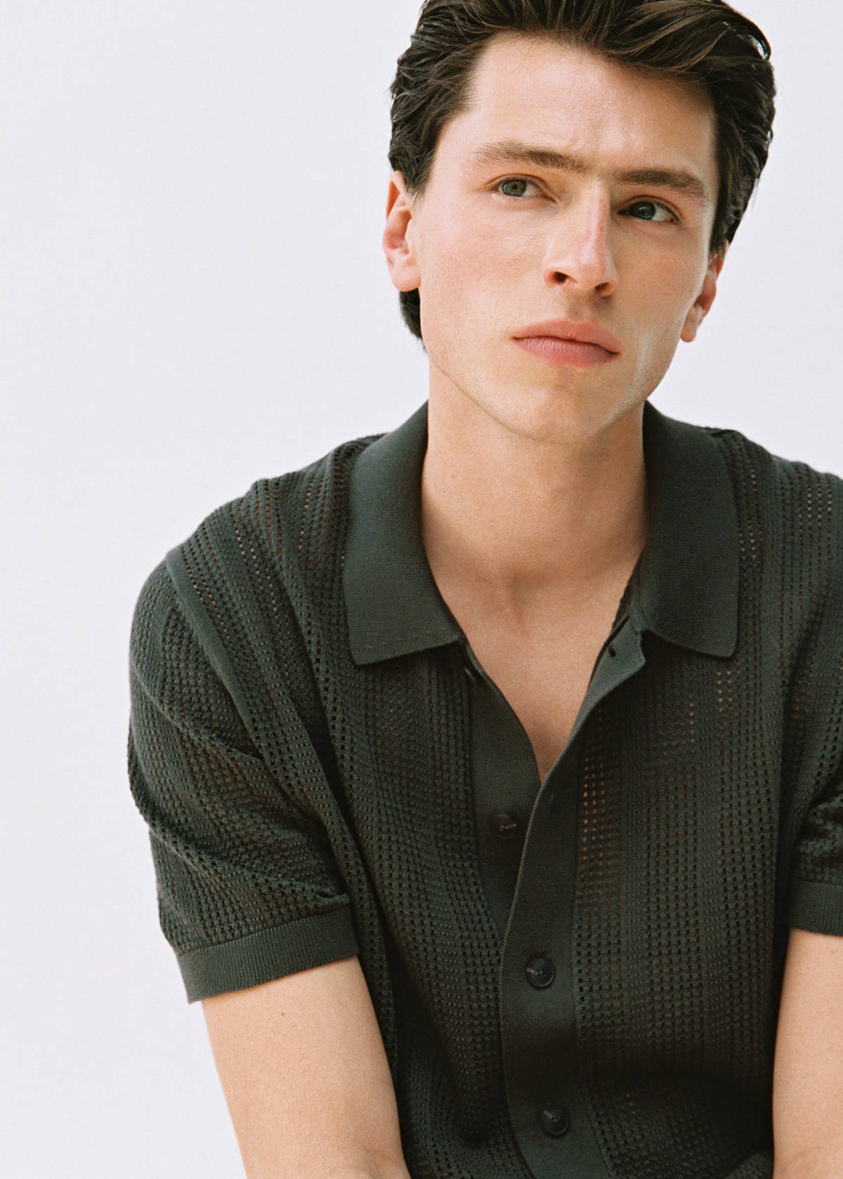 Striped openwork knitted shirt — Khaki