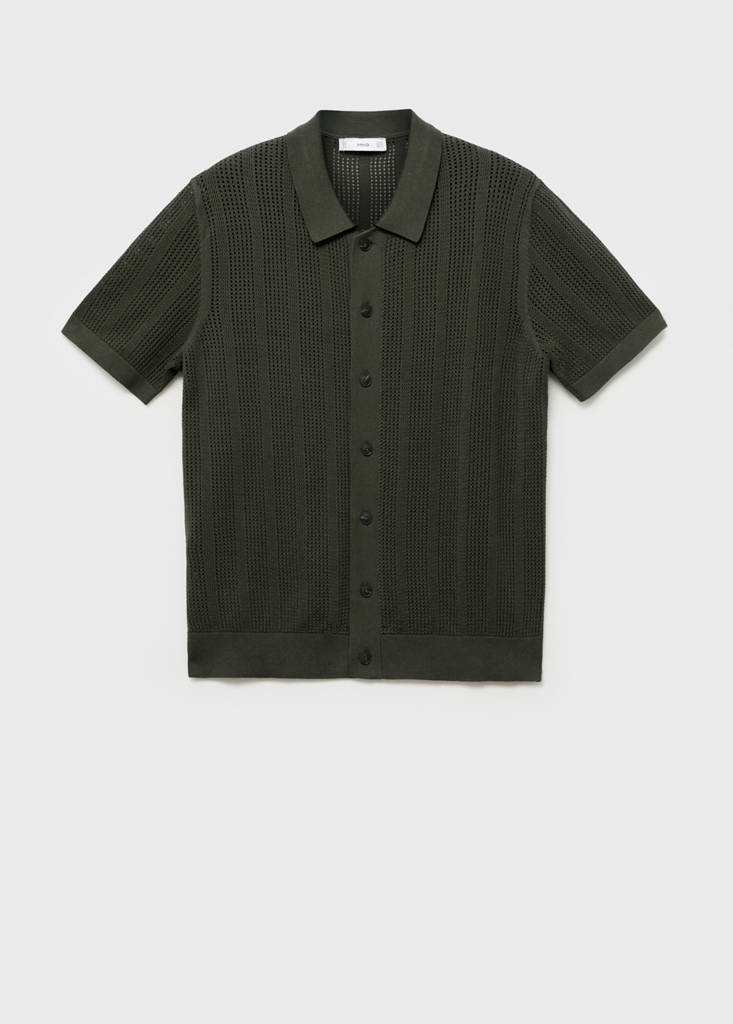 Striped openwork knitted shirt — Khaki