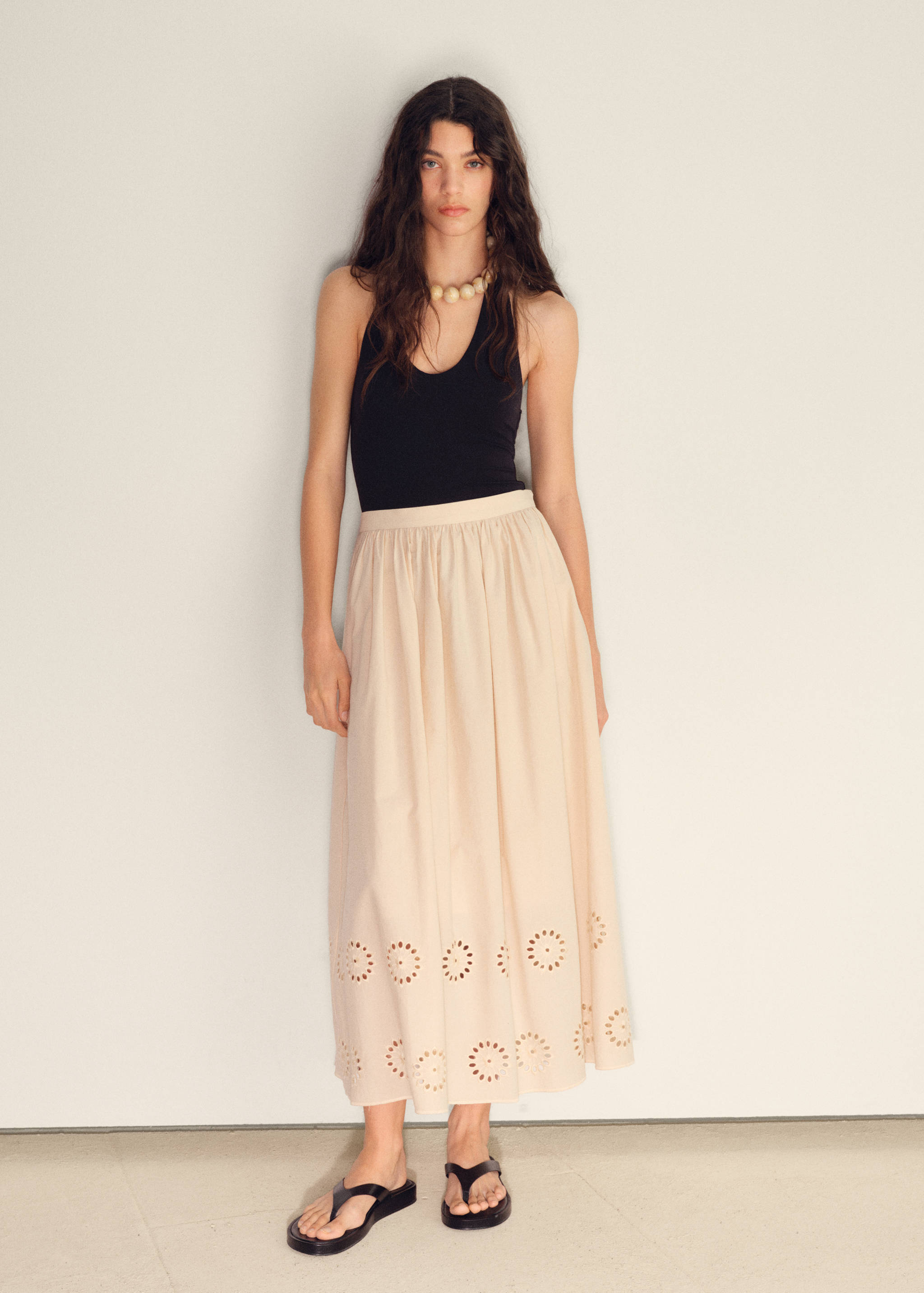 刺绣裙摆棉质短裙 - null