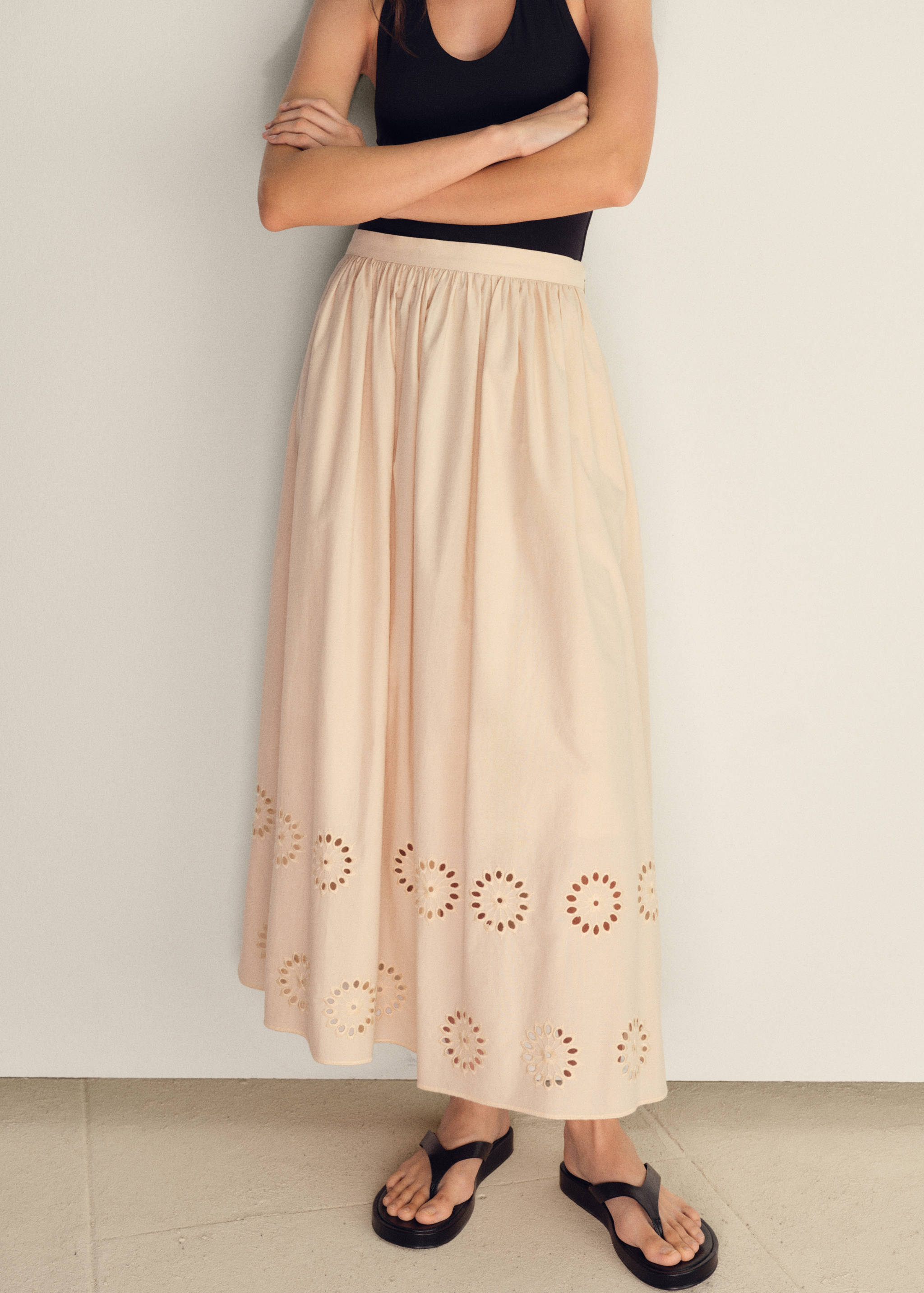 刺绣裙摆棉质短裙 - null