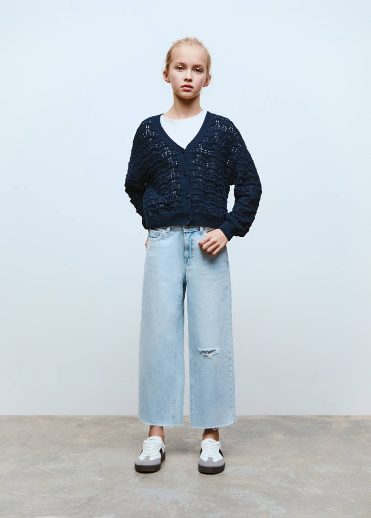 MANGO KIDS - Jupe-culotte jean bas effiloché bleu clair - 9 - Fille