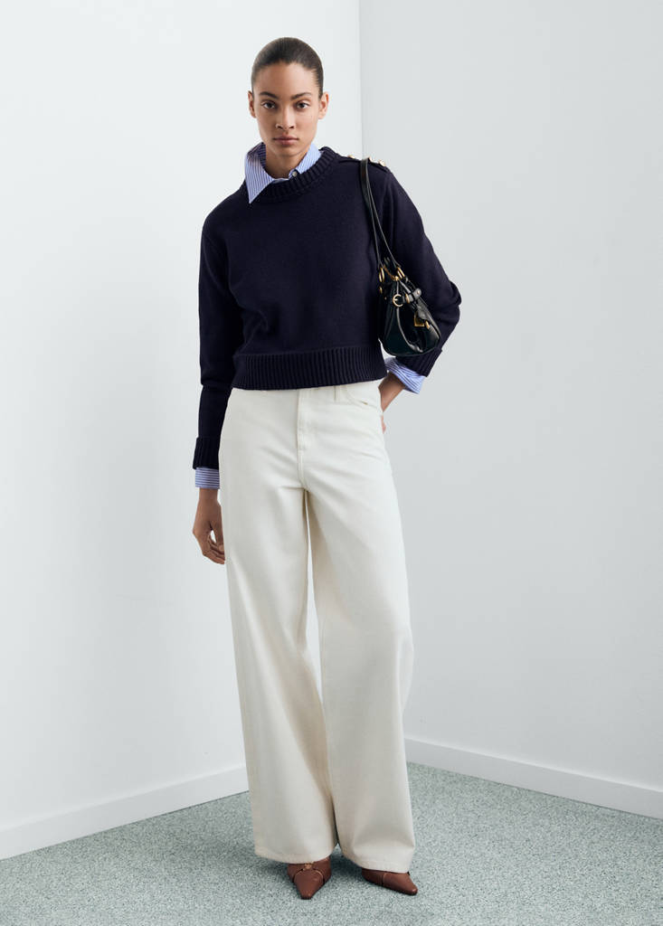 MANGO - Pull-over maille boutons bijoux bleu marine foncé - M