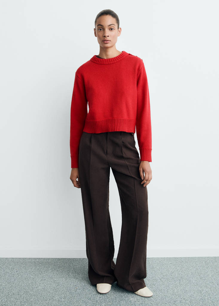 MANGO - Pull-over maille boutons bijoux rouge - XS