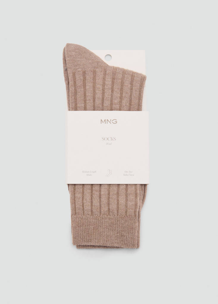 Ribbed wool blend socks — Medium Brown