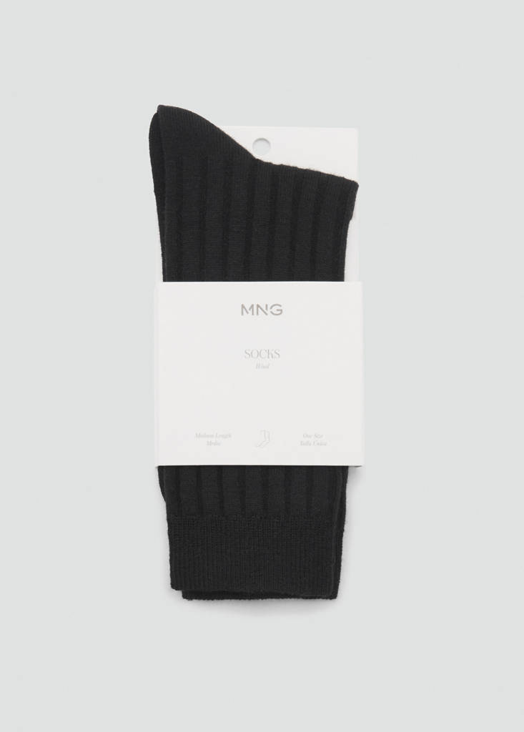 Ribbed wool blend socks — Black
