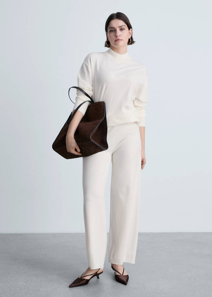 Perkins neck knitted sweater — Ecru