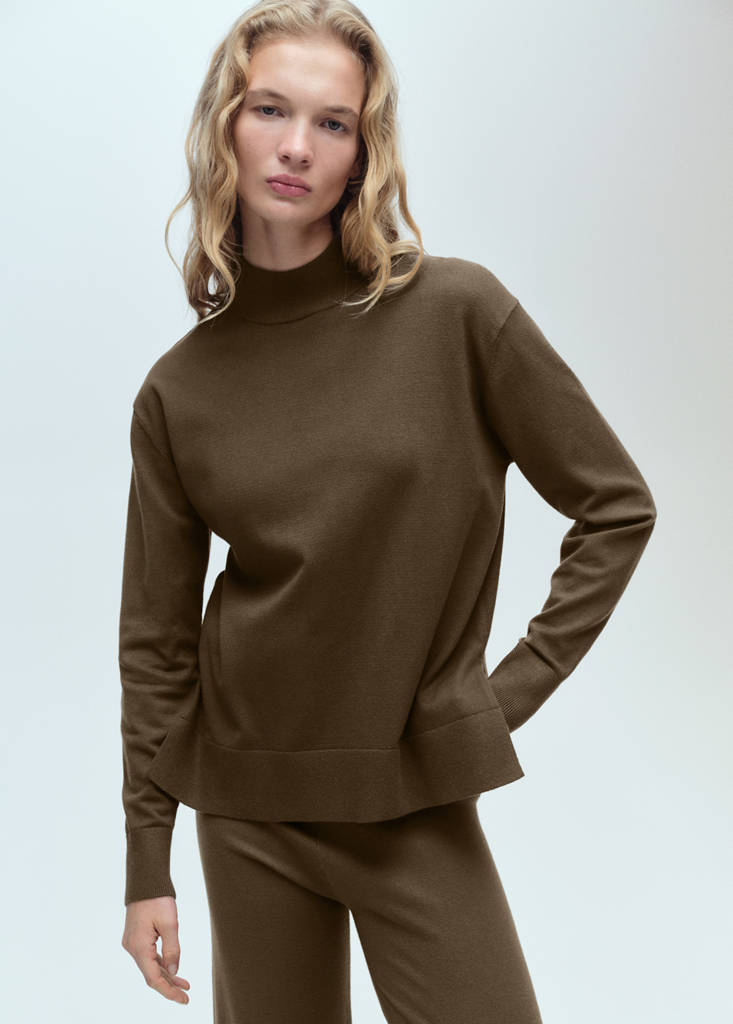 Perkins neck knitted sweater — Khaki