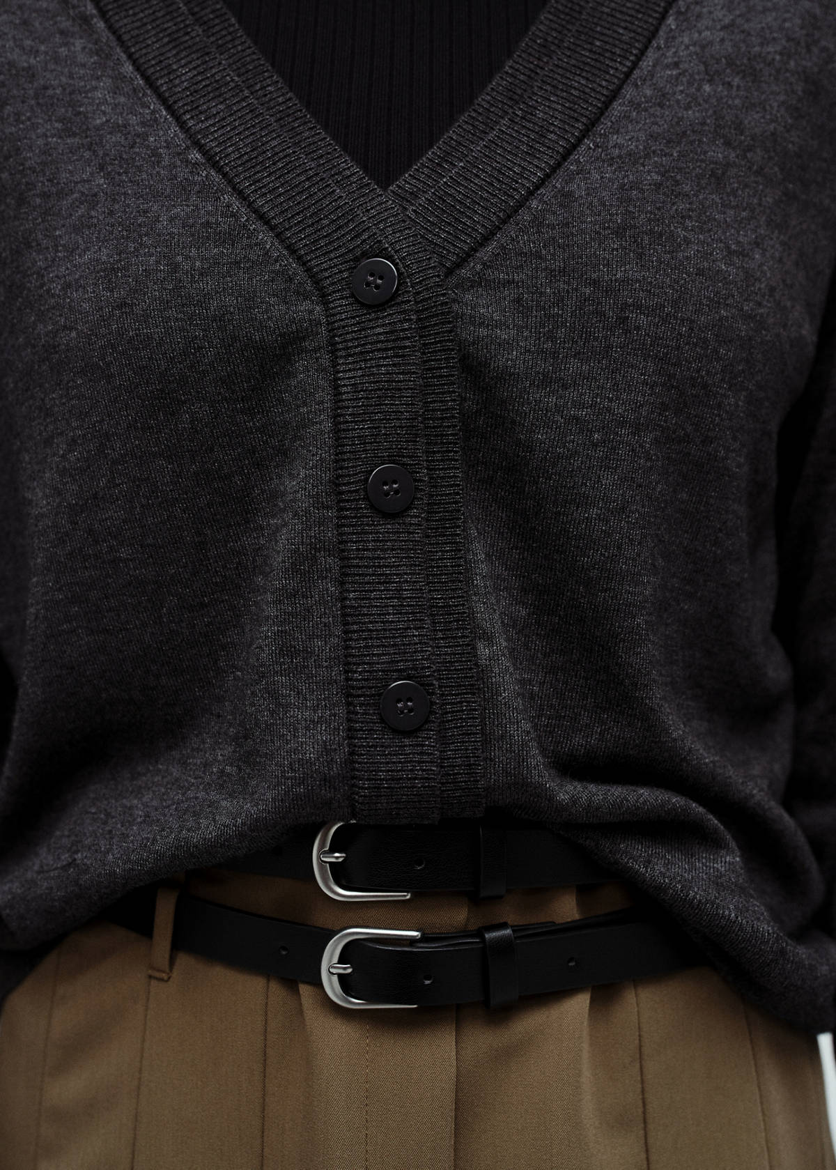 V-neck knitted cardigan — Dark Heather Grey