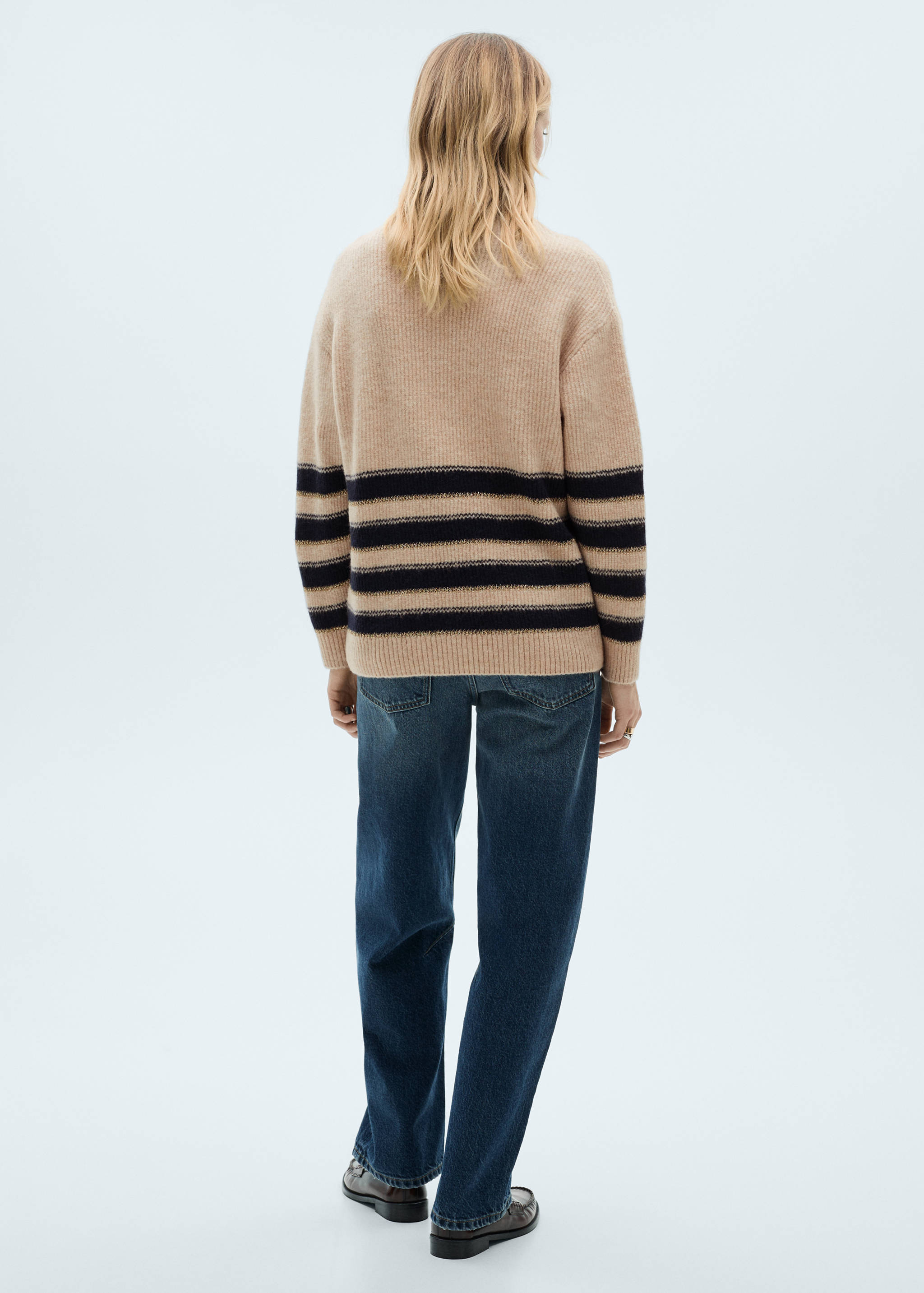 Striped sweater with perkins neck - Reverse of the article