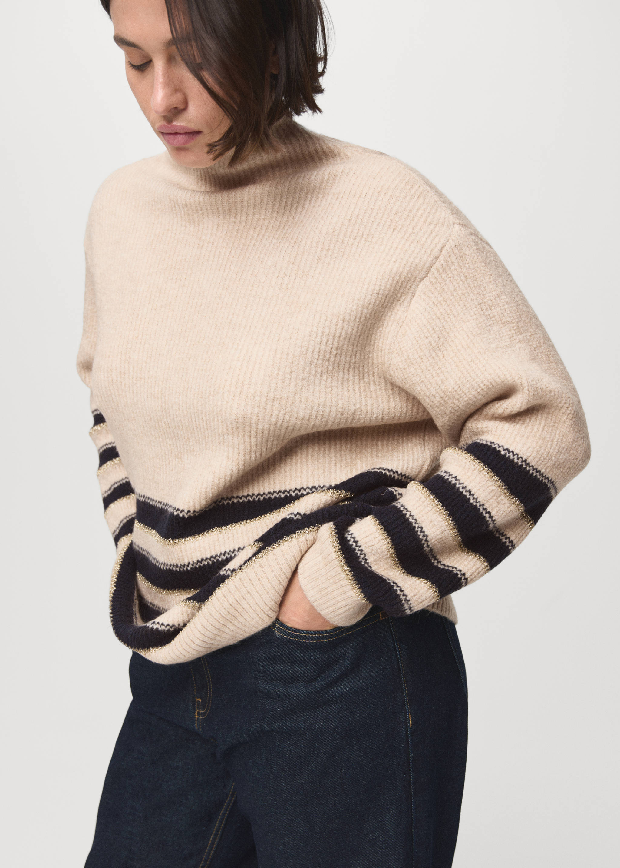 Striped sweater with perkins neck - Details of the article 5