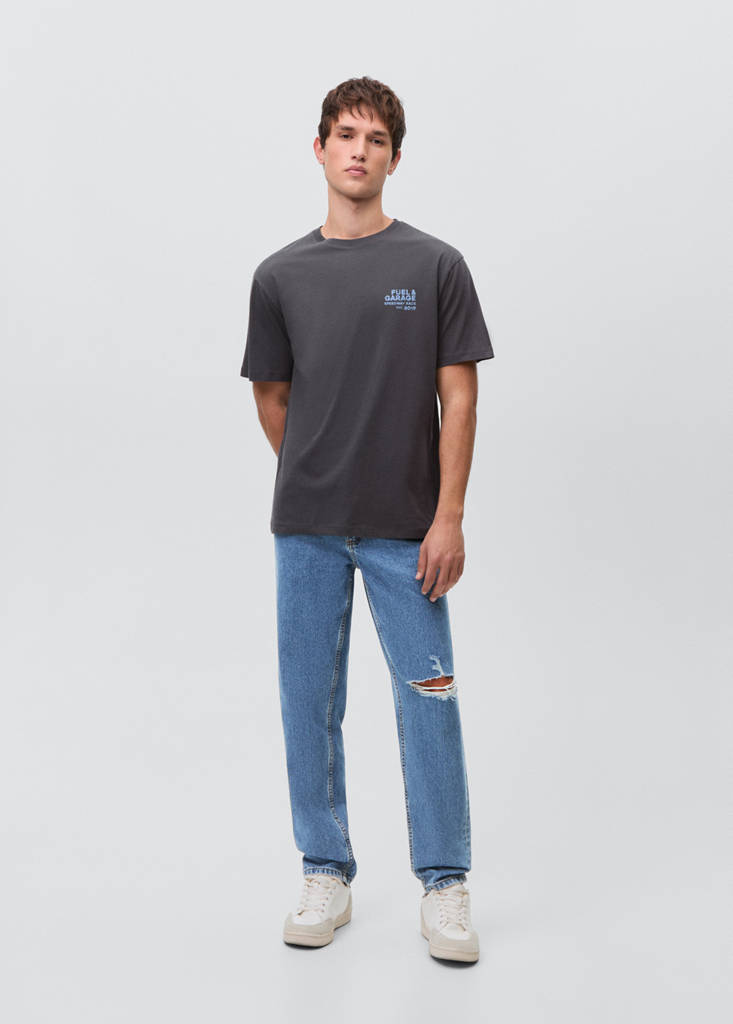 Printed cotton-blend t-shirt — Charcoal