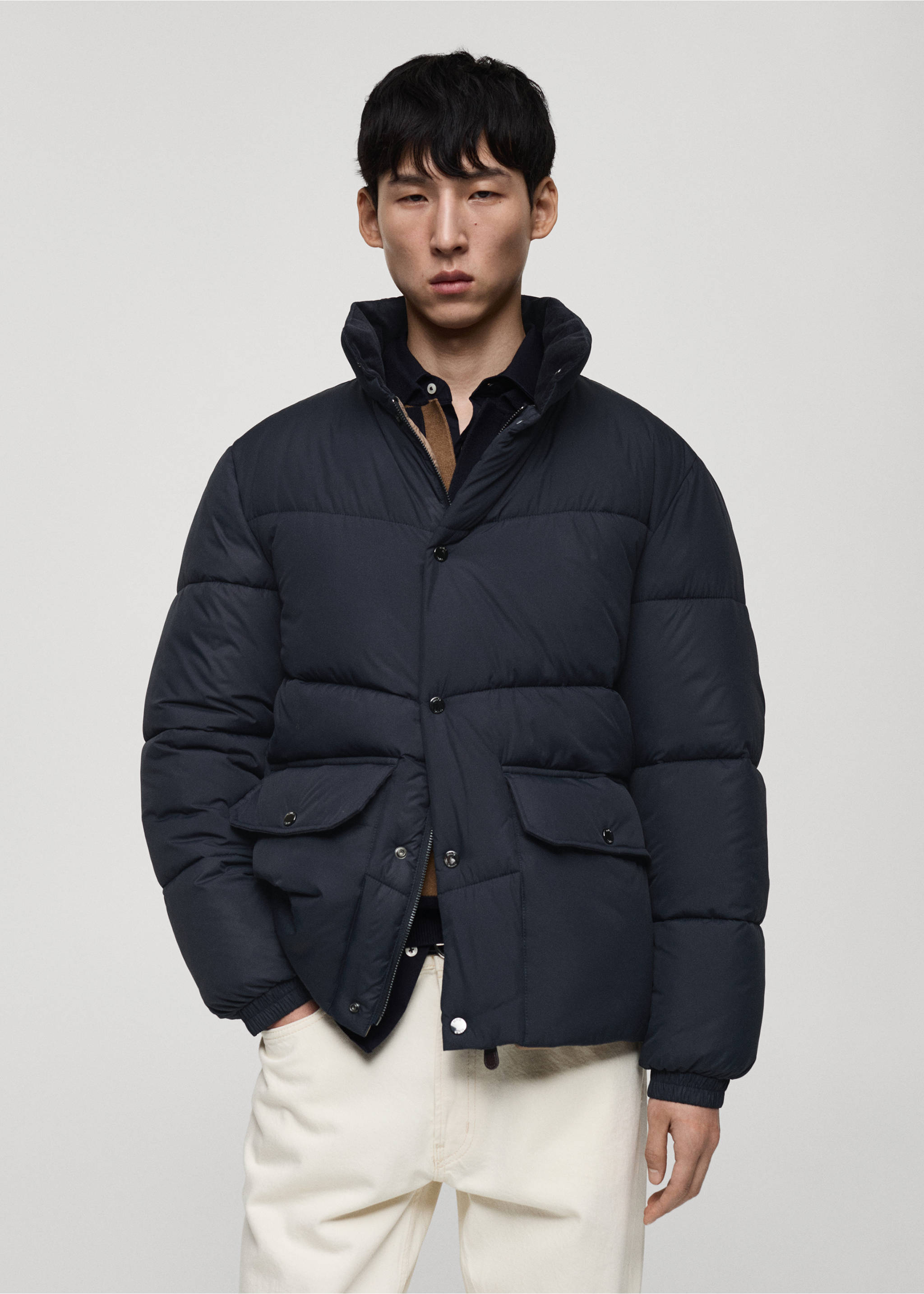 Su tutmaz kapitone anorak - Orta plan, Lacivert. Ref: 87090574-00.