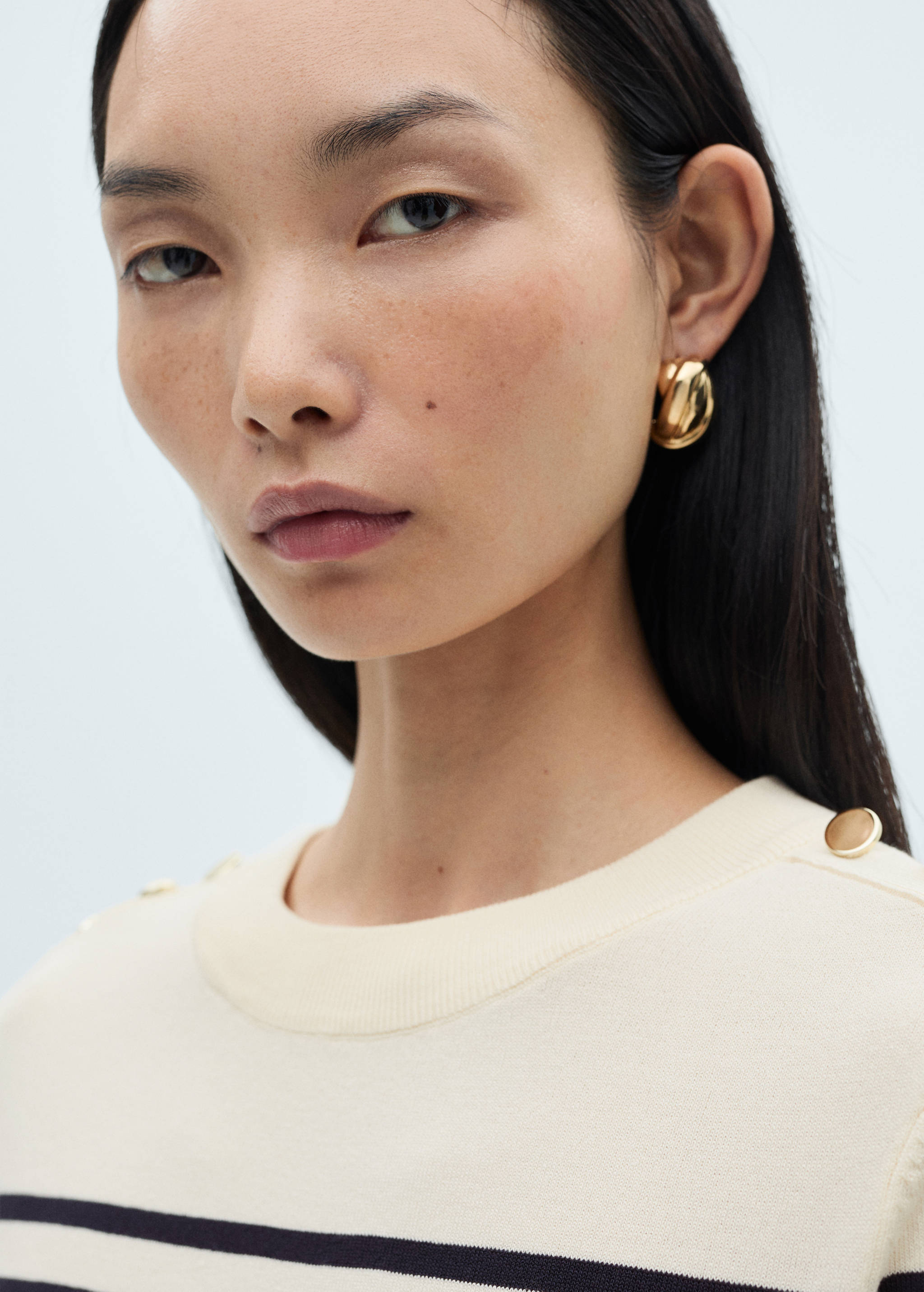 Buttoned striped T-shirt - Details of the article 1