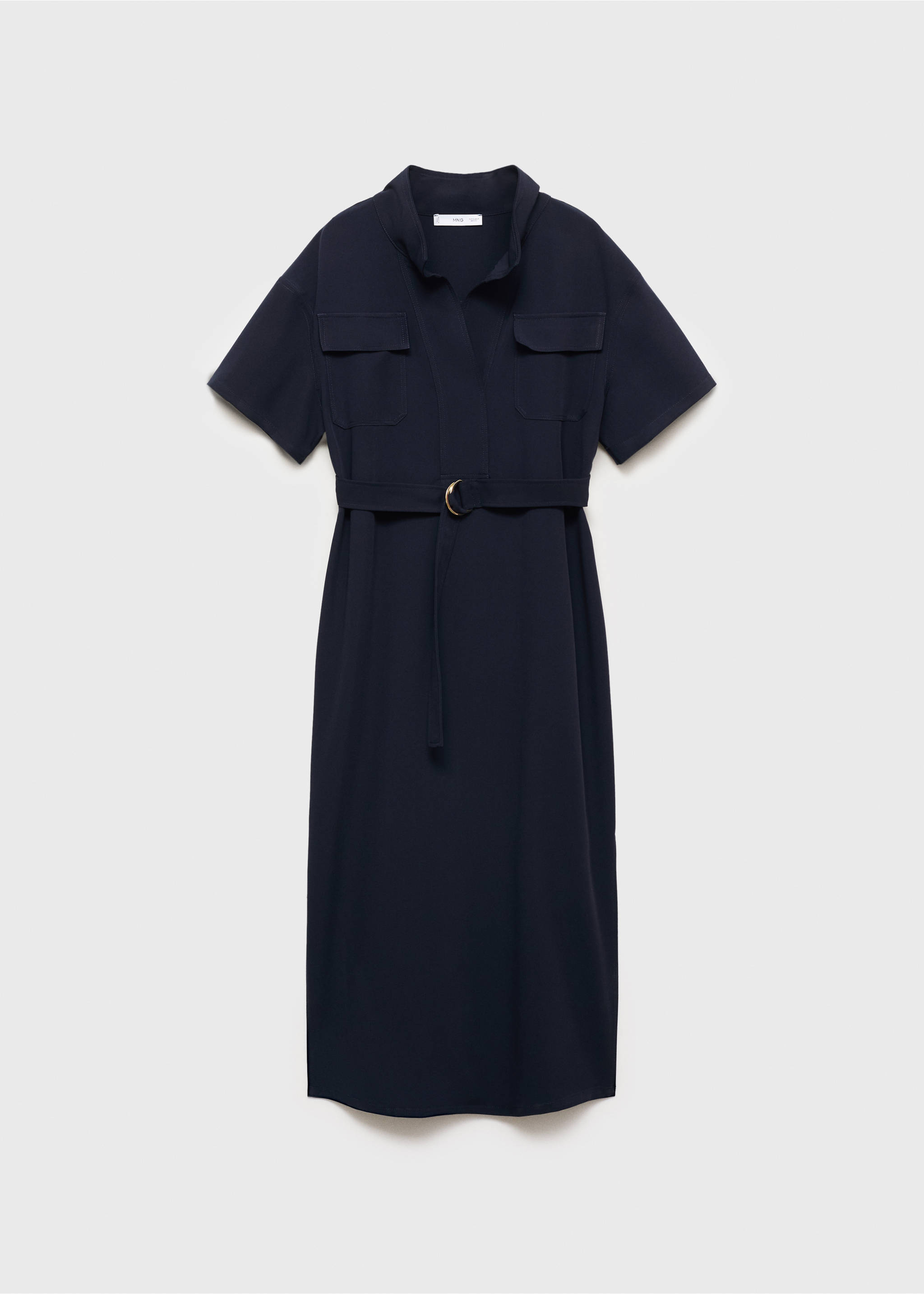 Short-sleeved dress with belt - Article without model, Blue. Ref: 87090595-00.
