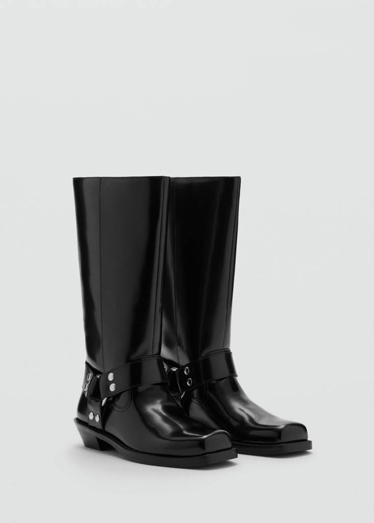 Square toe boot with metallic details — Black