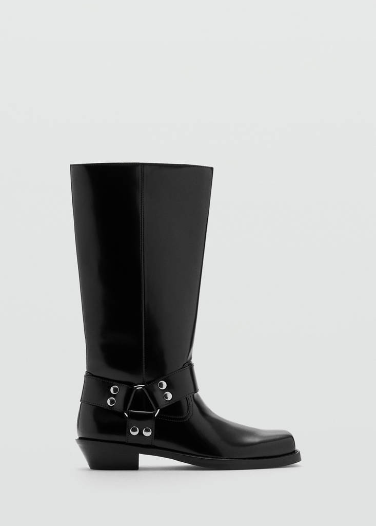 Square toe boot with metallic details — Black