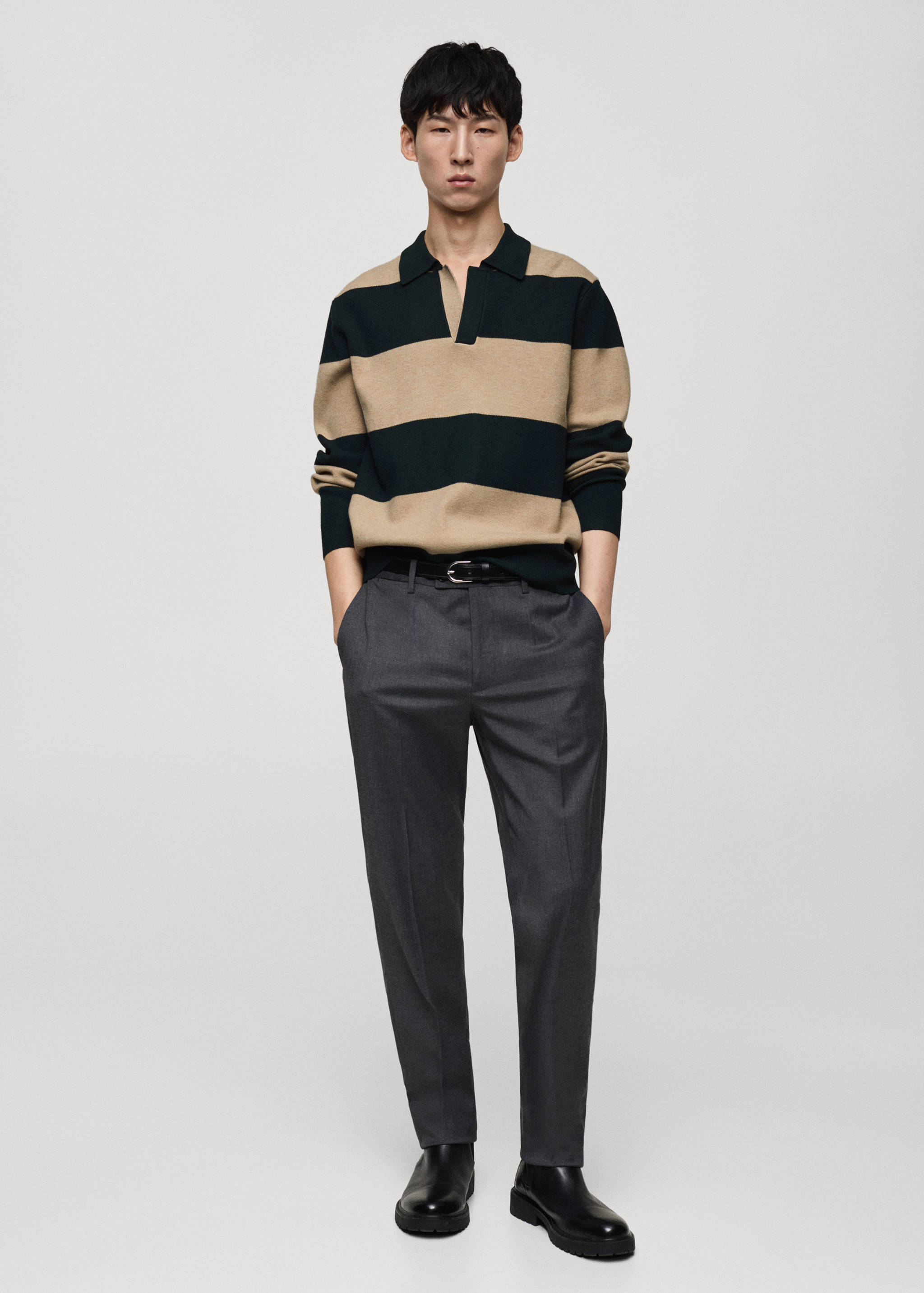 Striped design polo sweater - General plane