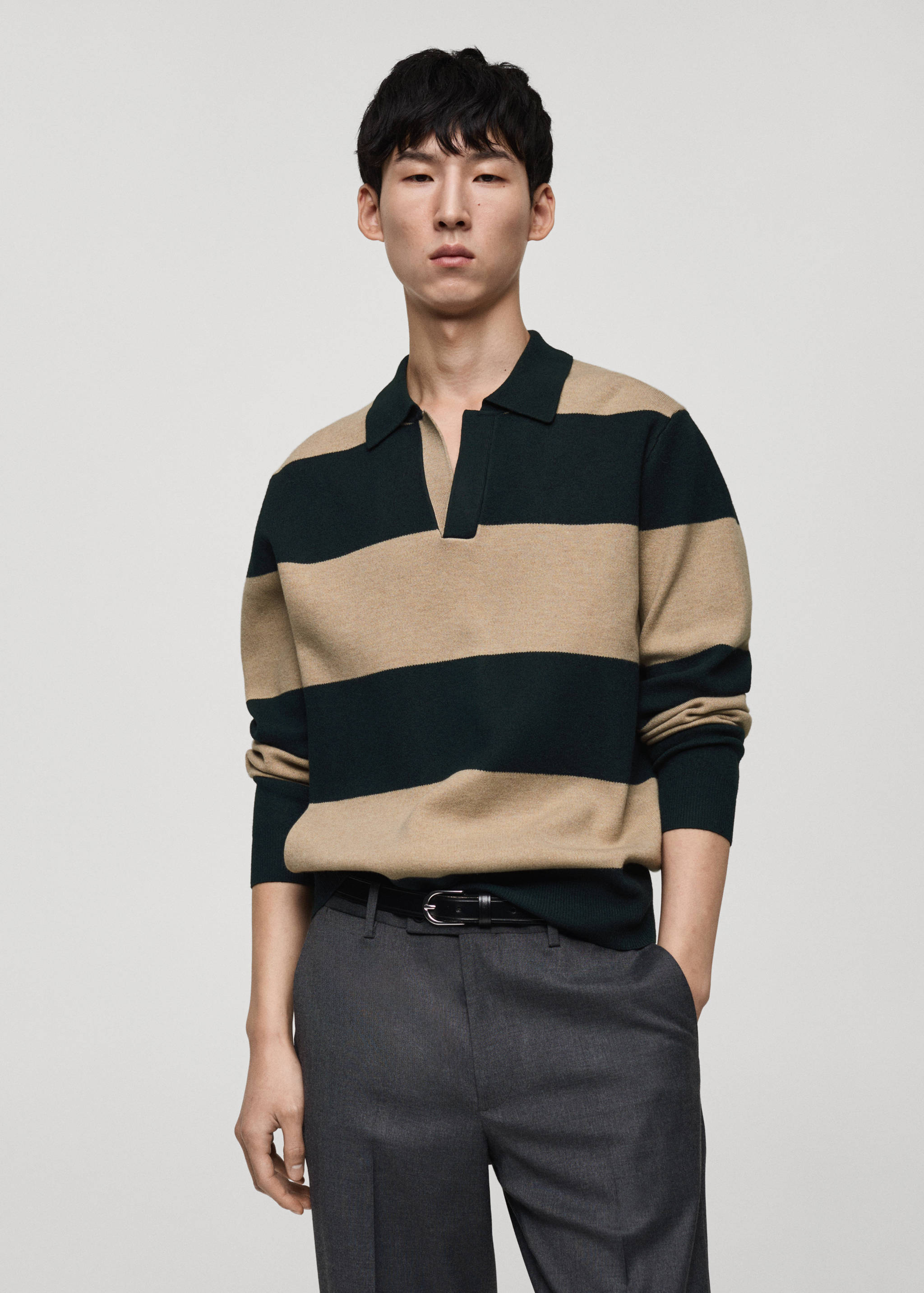 Striped design polo sweater - Medium plane
