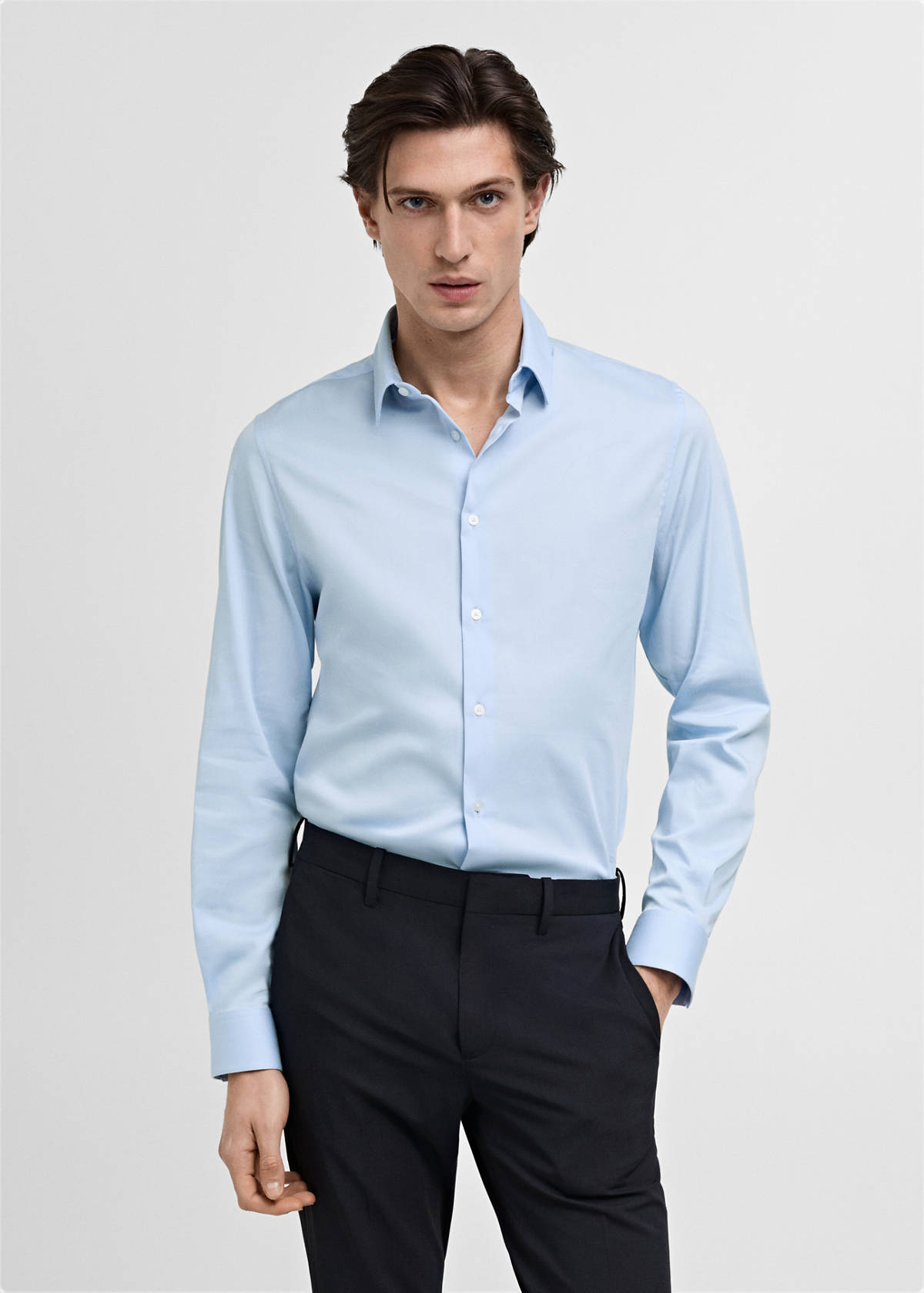Super slim fit cotton suit shirt — Sky Blue