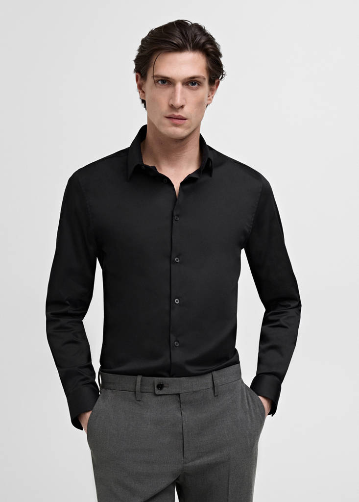 Super slim fit cotton suit shirt — Black