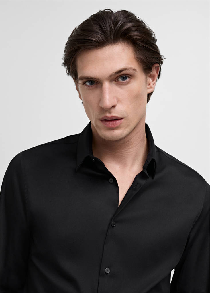 Super slim fit cotton suit shirt — Black