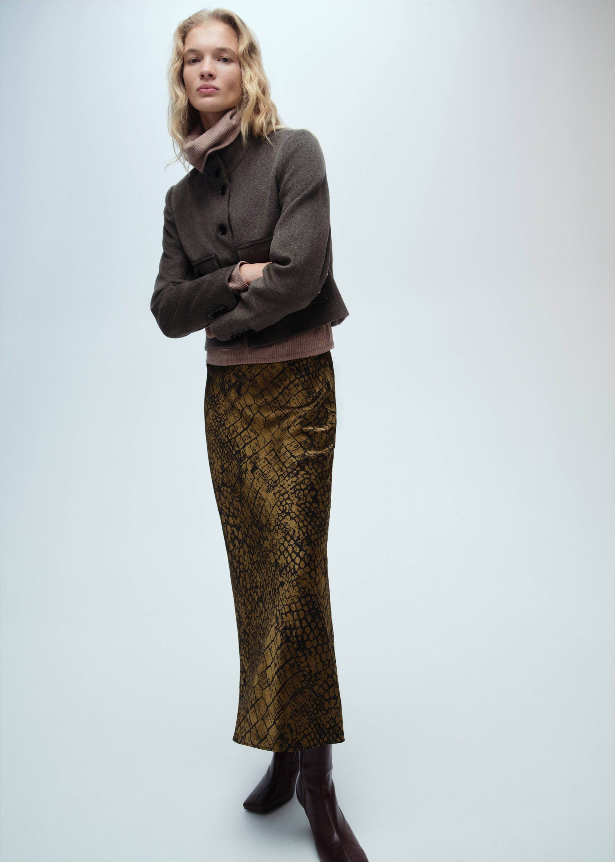 Coco print flared skirt - Details of the article 2, Brown. Ref: 87090609-00.