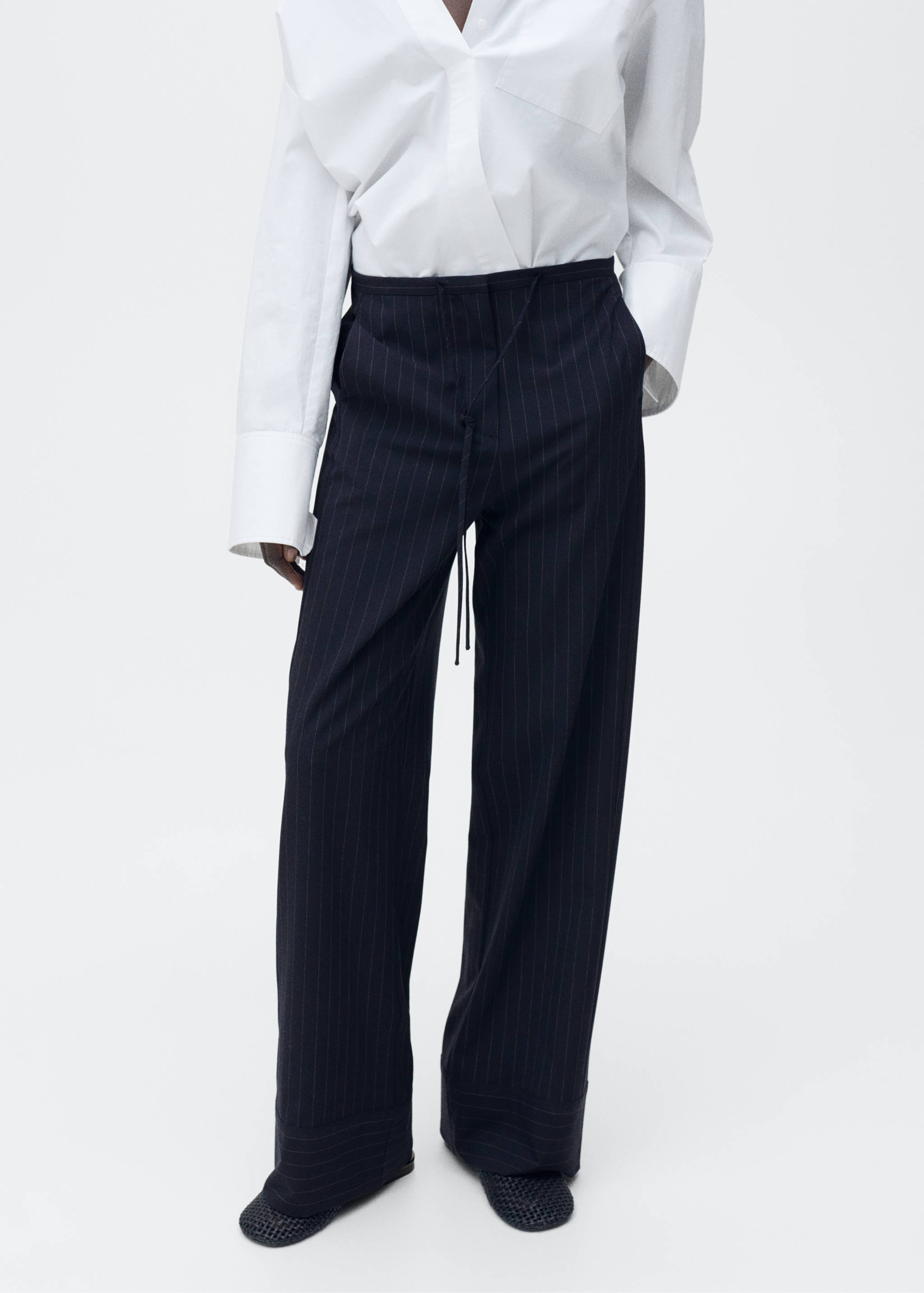 Chalk-stripe straight trousers - Medium plane