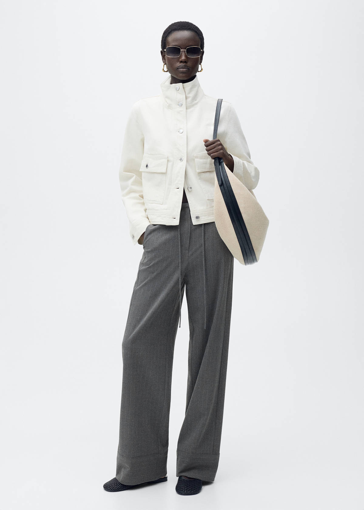 Chalk-stripe straight trousers — Grey