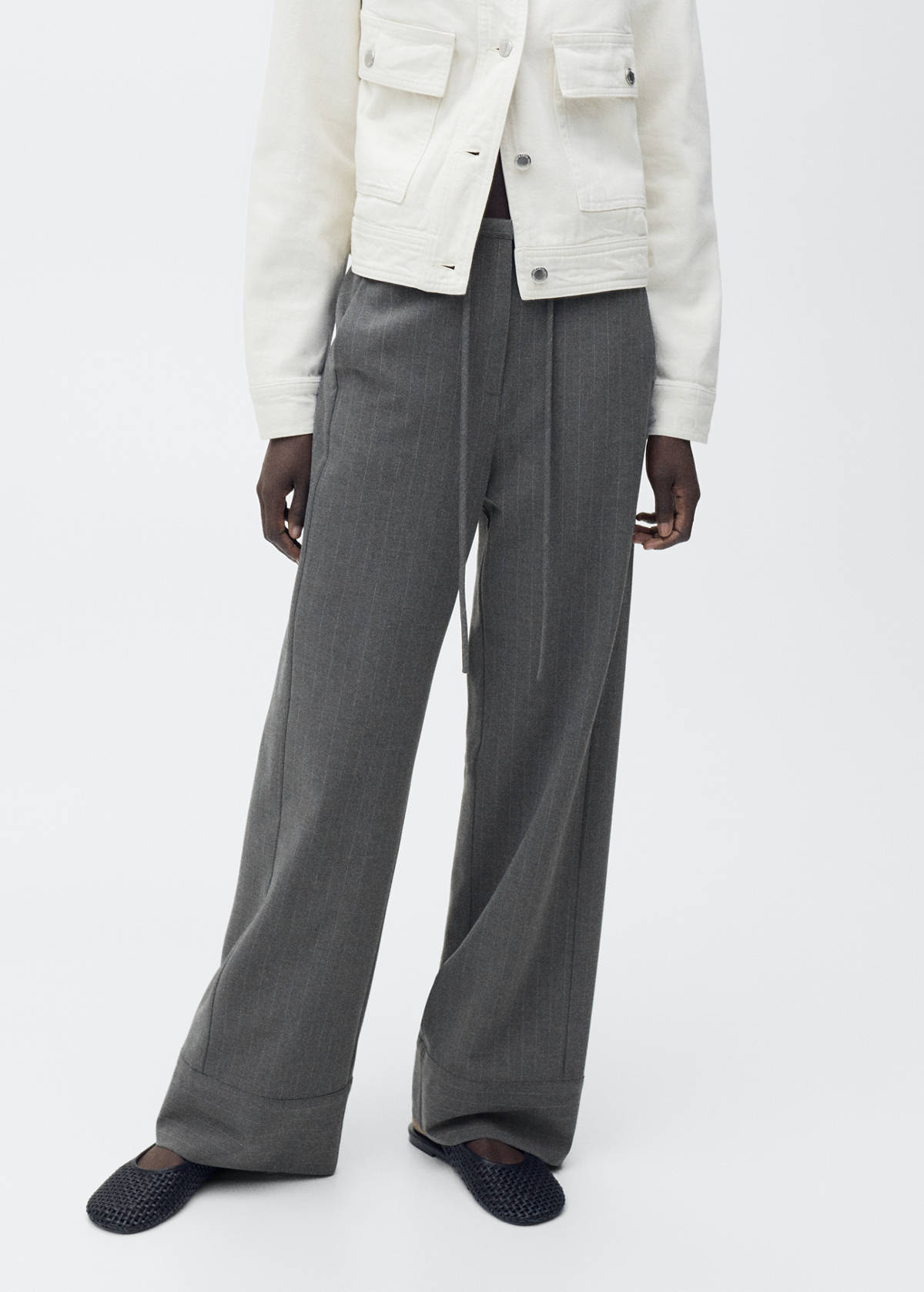 Chalk-stripe straight trousers — Grey