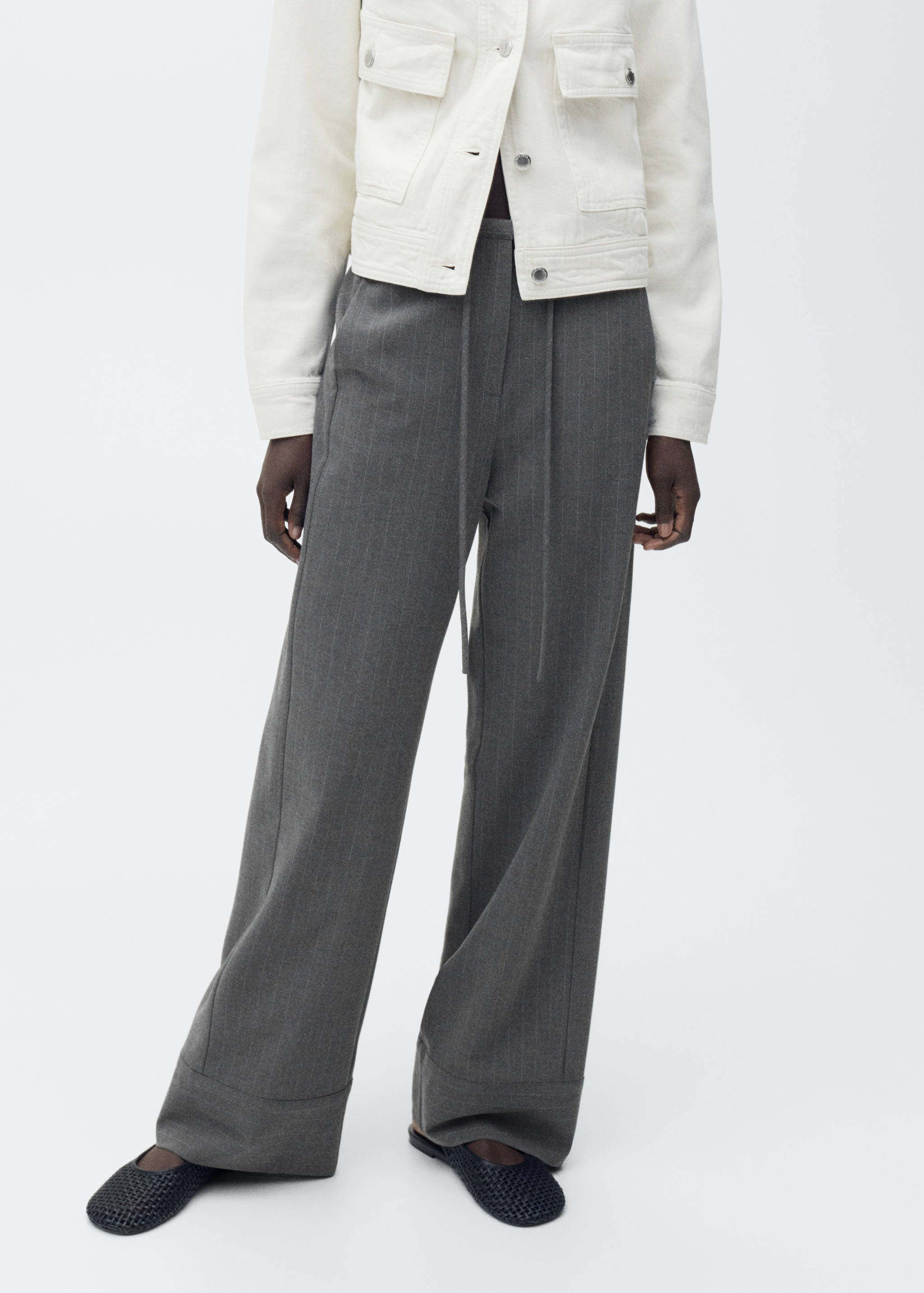 Chalk-stripe straight trousers - Medium plane
