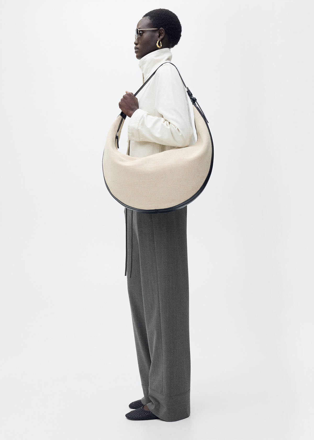 Chalk-stripe straight trousers — Grey