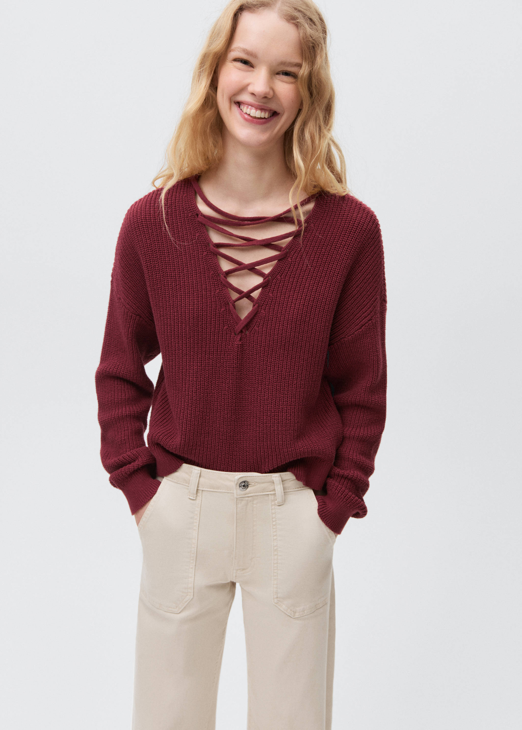 Calças de ganga culotte com bolsos - Plano médio