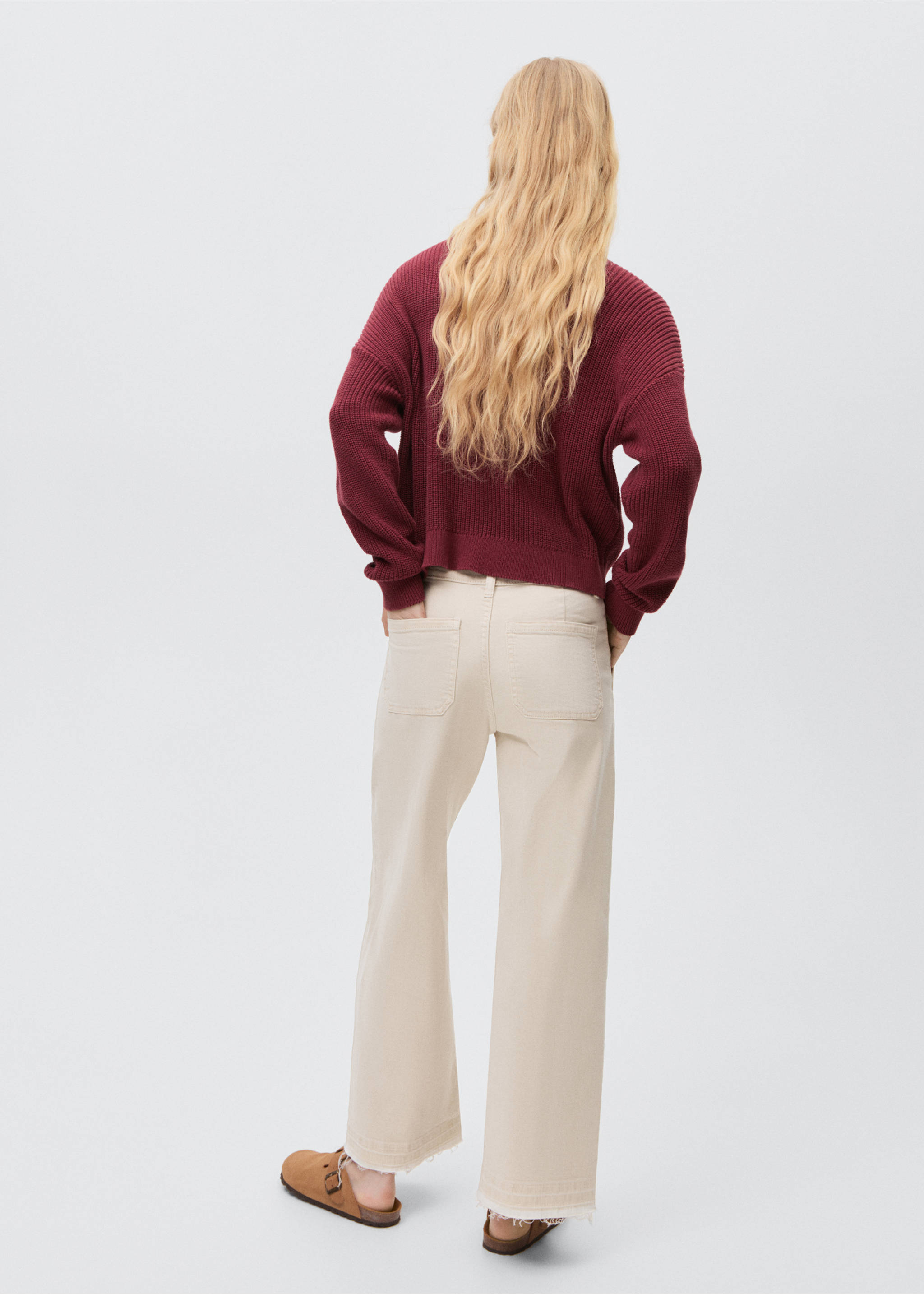 Culotte jeans with pockets - Reverse of the article, Beige. Ref: 87091046-00.