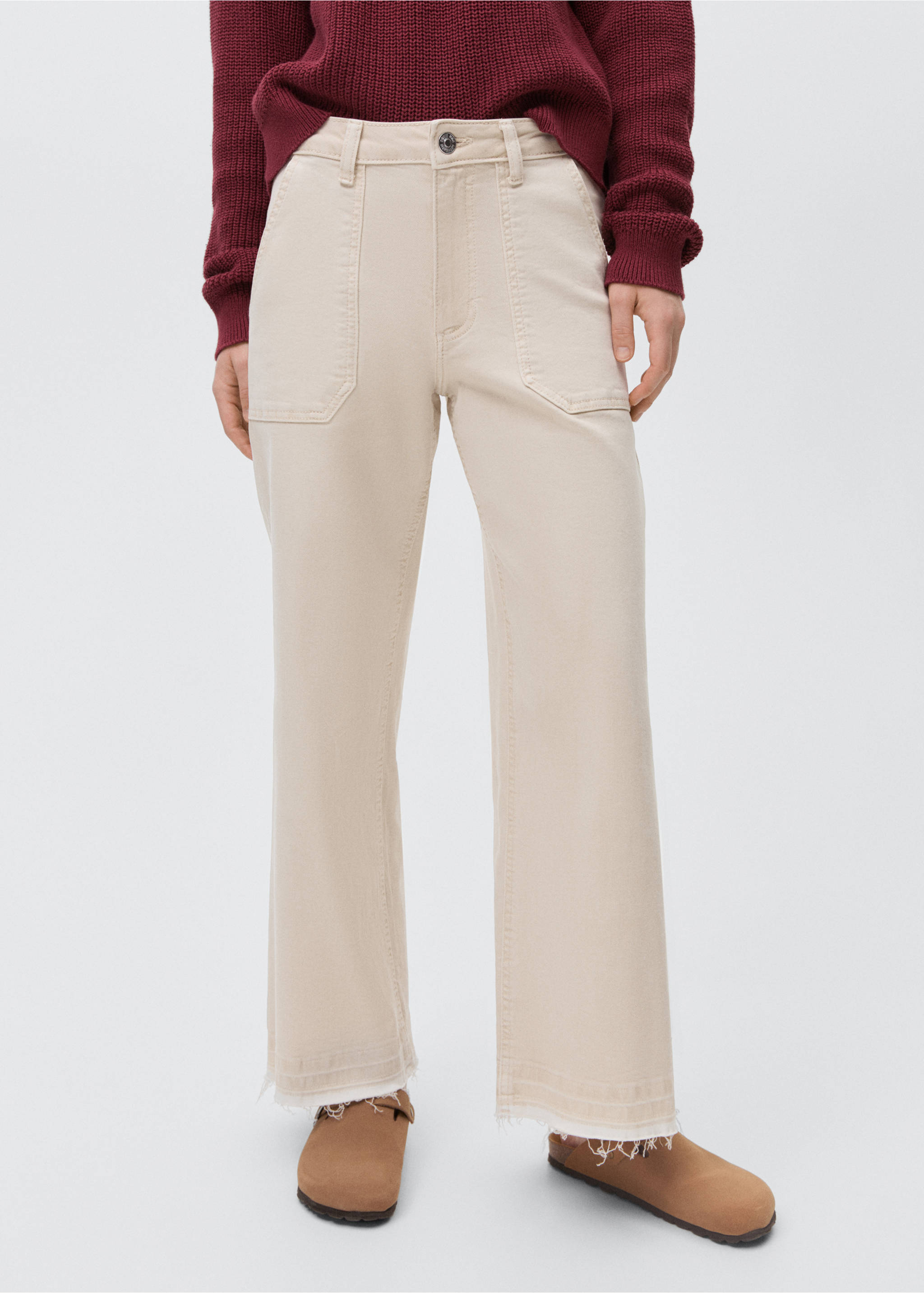 Culotte jeans with pockets - Details of the article 3, Beige. Ref: 87091046-00.