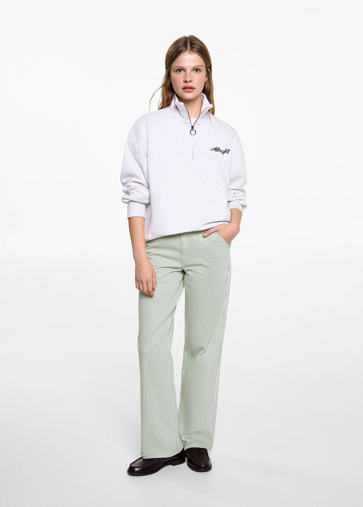Straight-fit striped jeans — Pastel Green