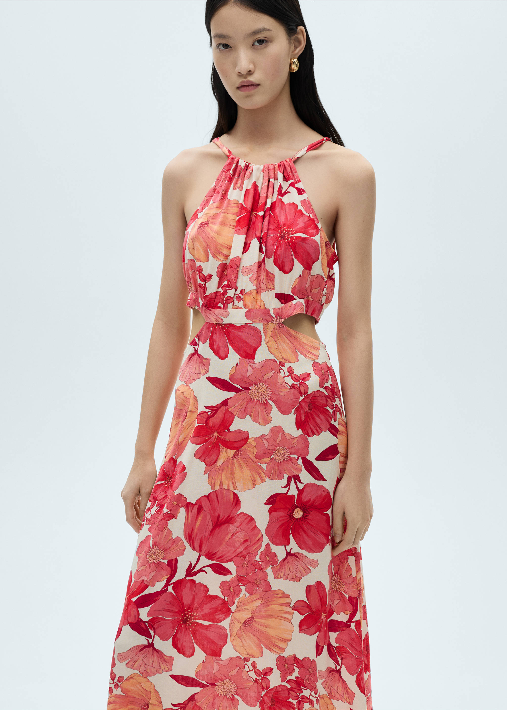 Floral dress with openings - Medium plane, Red. Ref: 87092531-00.