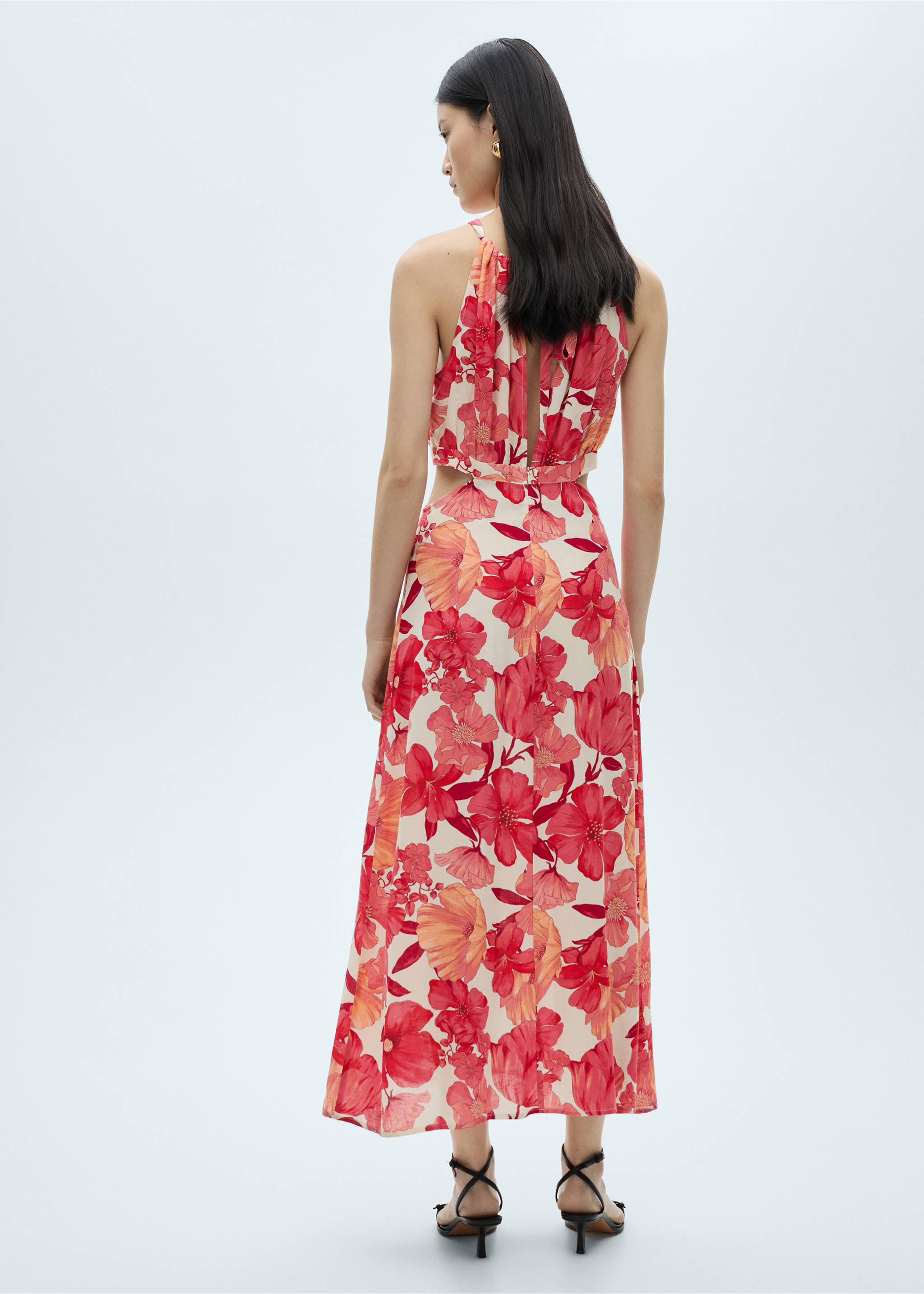 Floral dress with openings - Reverse of the article, Red. Ref: 87092531-00.